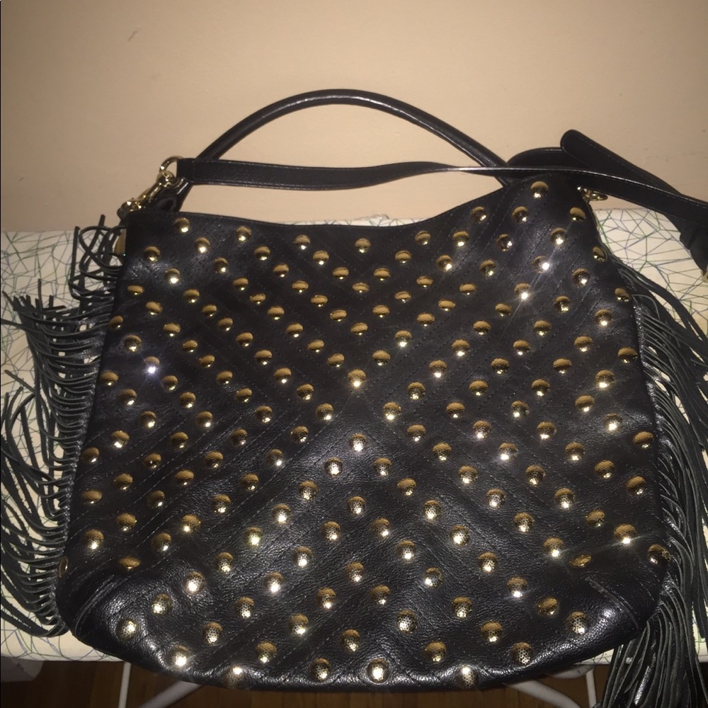 REBECCA MINKOFF BLACK STUDDED SHOULDER CROSS BAG